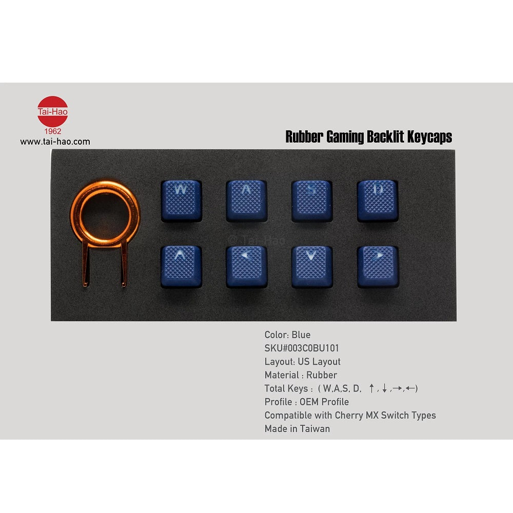 Tai-Hao Rubber Gaming Backlit Keycaps-18 keys/8 keys Dark Blue