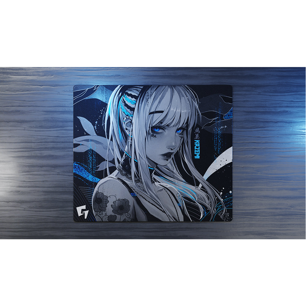 【2025年始棚卸キャンペーン】GLSSWRKS Kazemi Premium Glass Mousepad Blue 490x420mm【他商品との同梱不可】