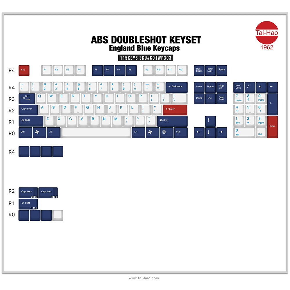 Tai-Hao England Blue ABS Double shot Keycap Set