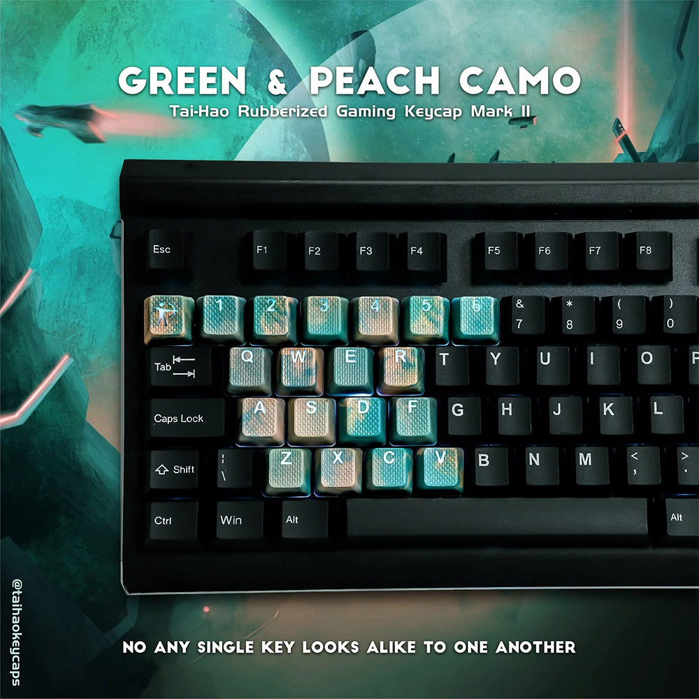Tai-Hao Rubberized Gaming Keycap Mark II - 23keys Green & Peach Camo