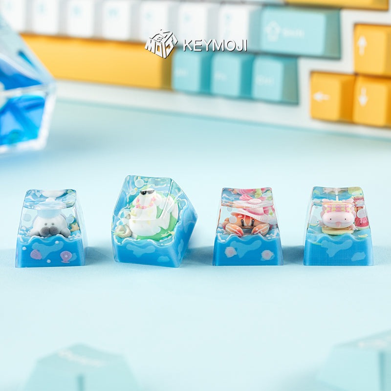 KEYMOJI Pool Party Artisan Keycap for Cherry MX Switches Chill Salamander
