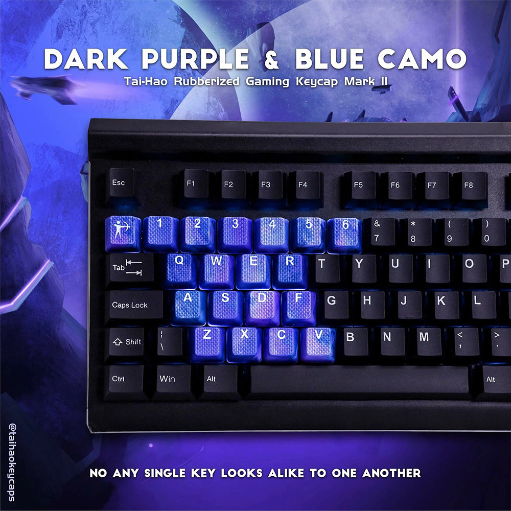 Tai-Hao Rubberized Gaming Keycap Mark II - 23keys Dark Purple & Blue Camo