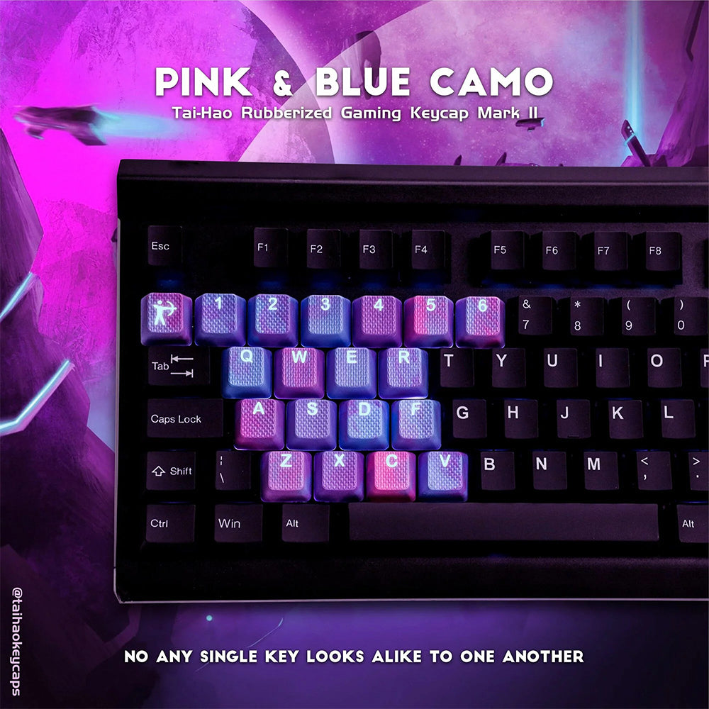 Tai-Hao Rubberized Gaming Keycap Mark II - 23keys Pink & Blue Camo